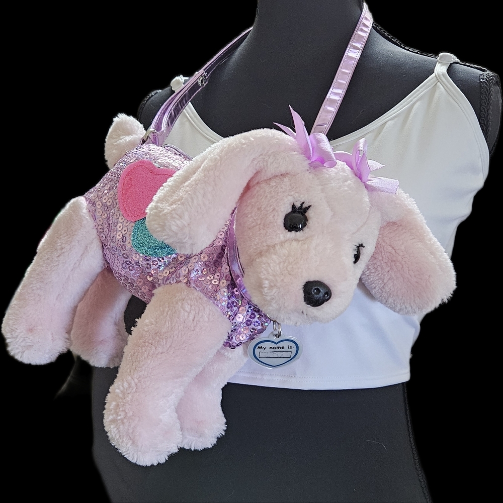 Poochie & Co Plush Pink Puppy Dog Sequin Purse Toddler Kids Shoulder Bag